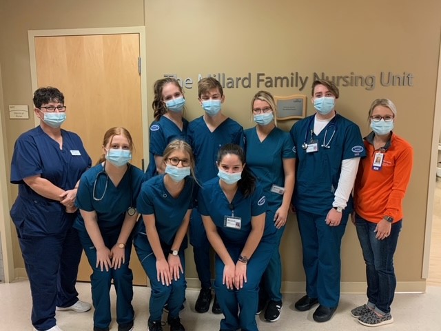 Nurses gathered for a picture in the Millard Family Nursing Unit