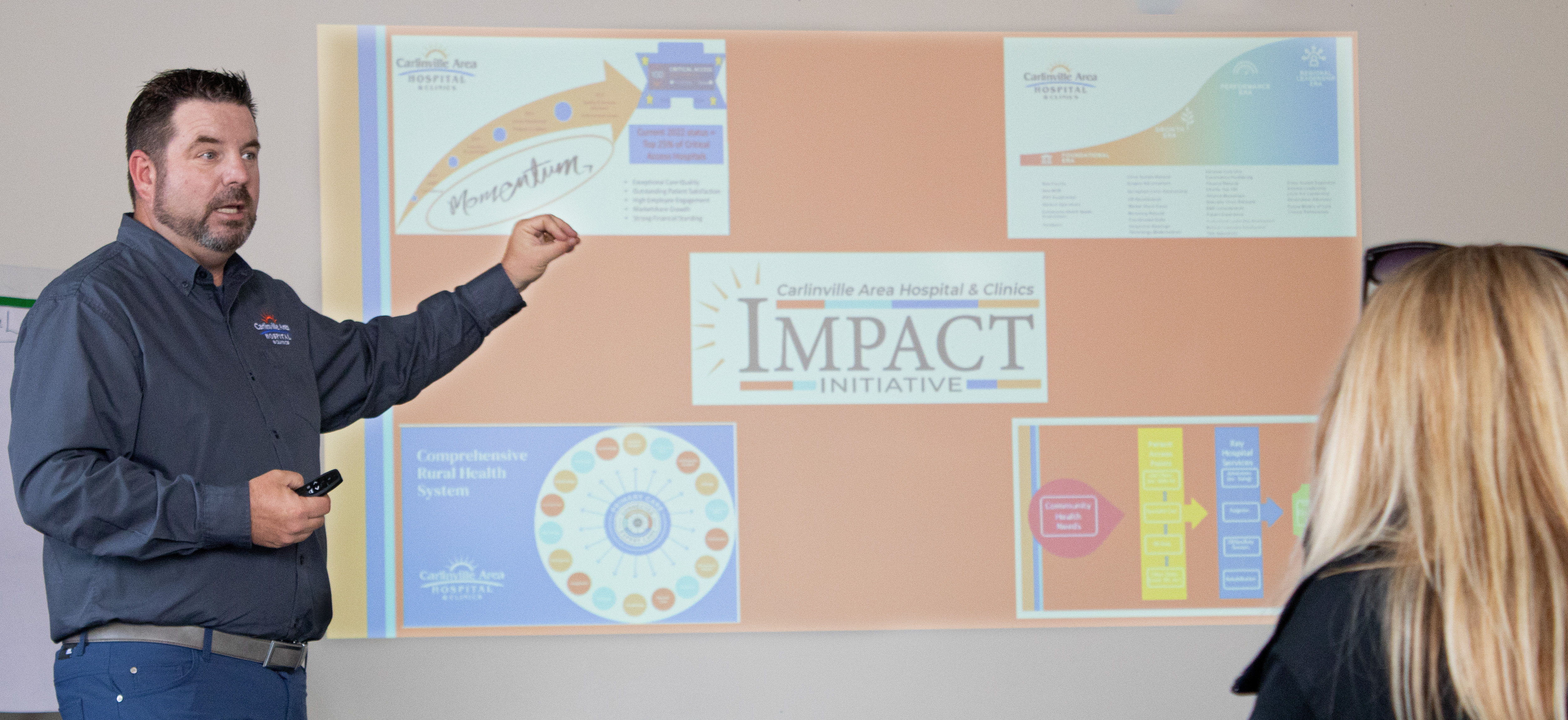 Man giving a presentation explaining the Impact Initiative